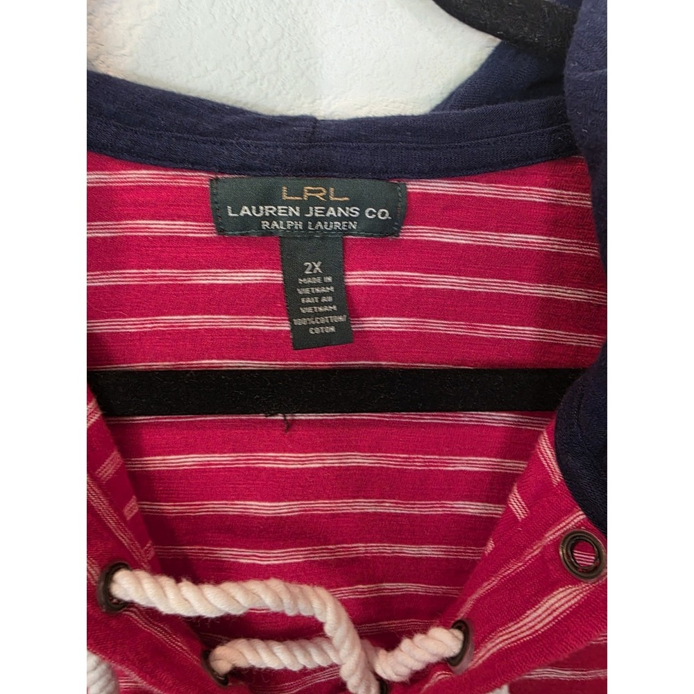 Lauren Ralph Lauren Sz XXL Cotton Nautical Hoodie Rope Tie Hamptons Casual RARE! - Picture 3 of 6